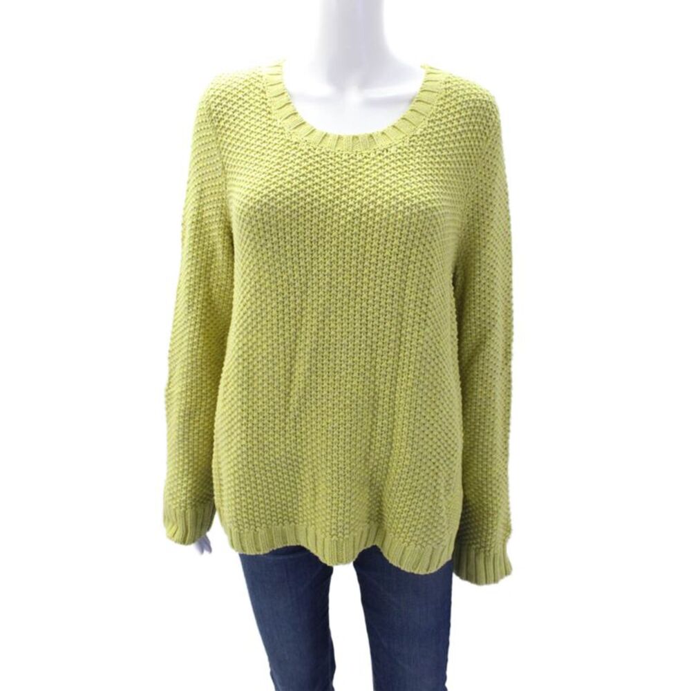 Margaret OLeary Womens Cotton Scoop Neck Pullover Sweater Top Yellow Size L
